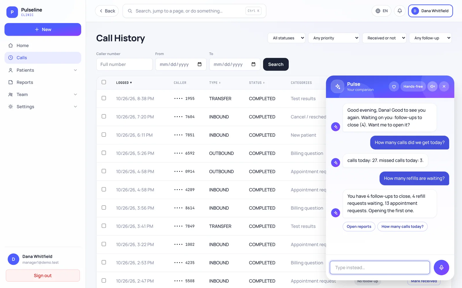 Pulse assistant: Ask questions in plain English (sample data)